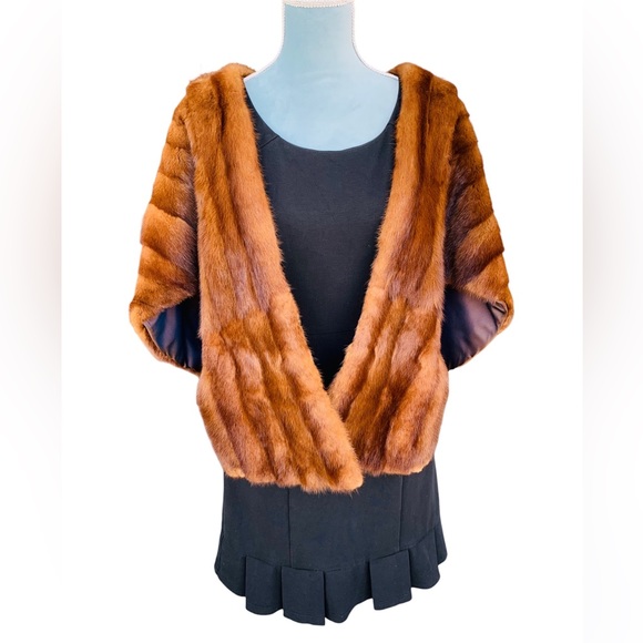Vintage 1950s Brown Mink Fur Stole Wrap Capelet Rockabilly Fancy Dress - Picture 2 of 9